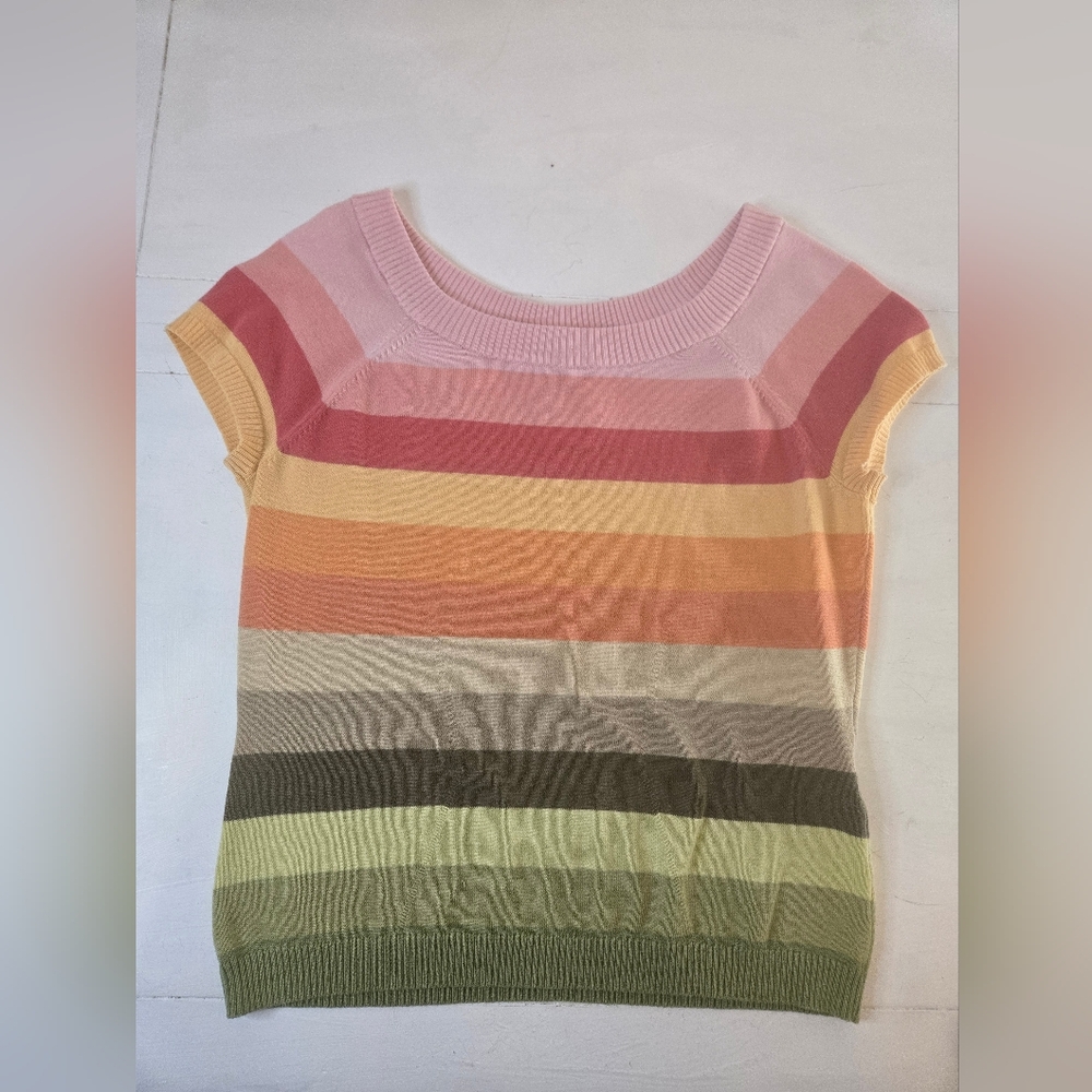 Talbots Short Sleeve Multicolor pink, orange, green Striped Sweater Size Small